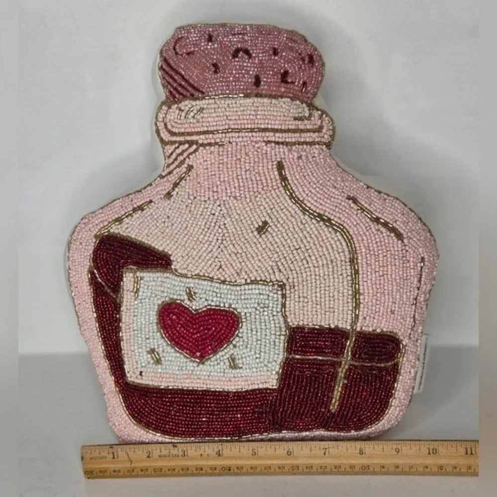 Cupcakes And Cashmere Pink Beaded Love Potion Bottle‎ Pillow Valentines Day